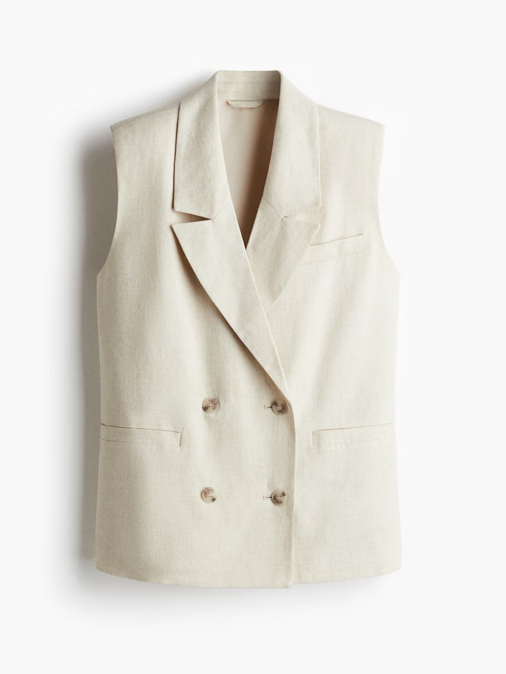 H&M Beige Double-Breasted Sleeveless Blazer Vest